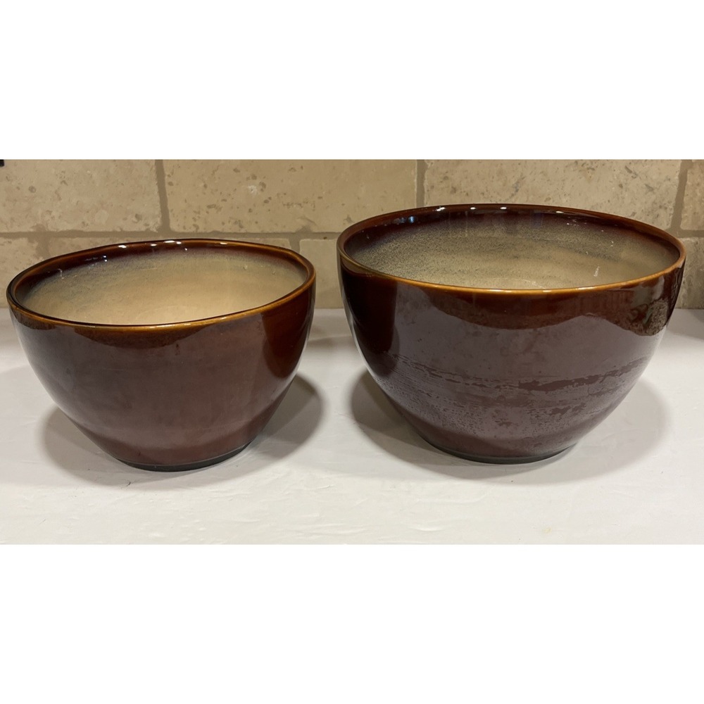 Set of 2 Sango Nova‎ Brown 4933 Nesting Mixing Bowls 7" & 8"